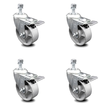Service Caster 4 Inch Semi Steel Swivel 3/8 Inch Stem Caster Set with Total Lock Brake SCC SCC-TSTTL20S414-SSS-381615-4